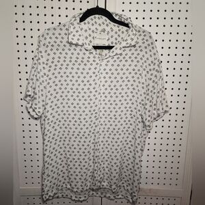 Ricky Singh Denim & Flowers Button Down Short Sleeve XL Off White